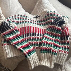 Maje Festive Striped Sweater in Red, Green, and Black